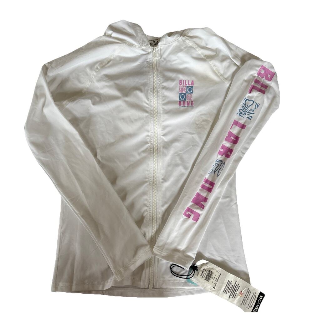 Billabong Womenโs L Zip Up Hood Adventure Division Recycled Fabric White UPF 50